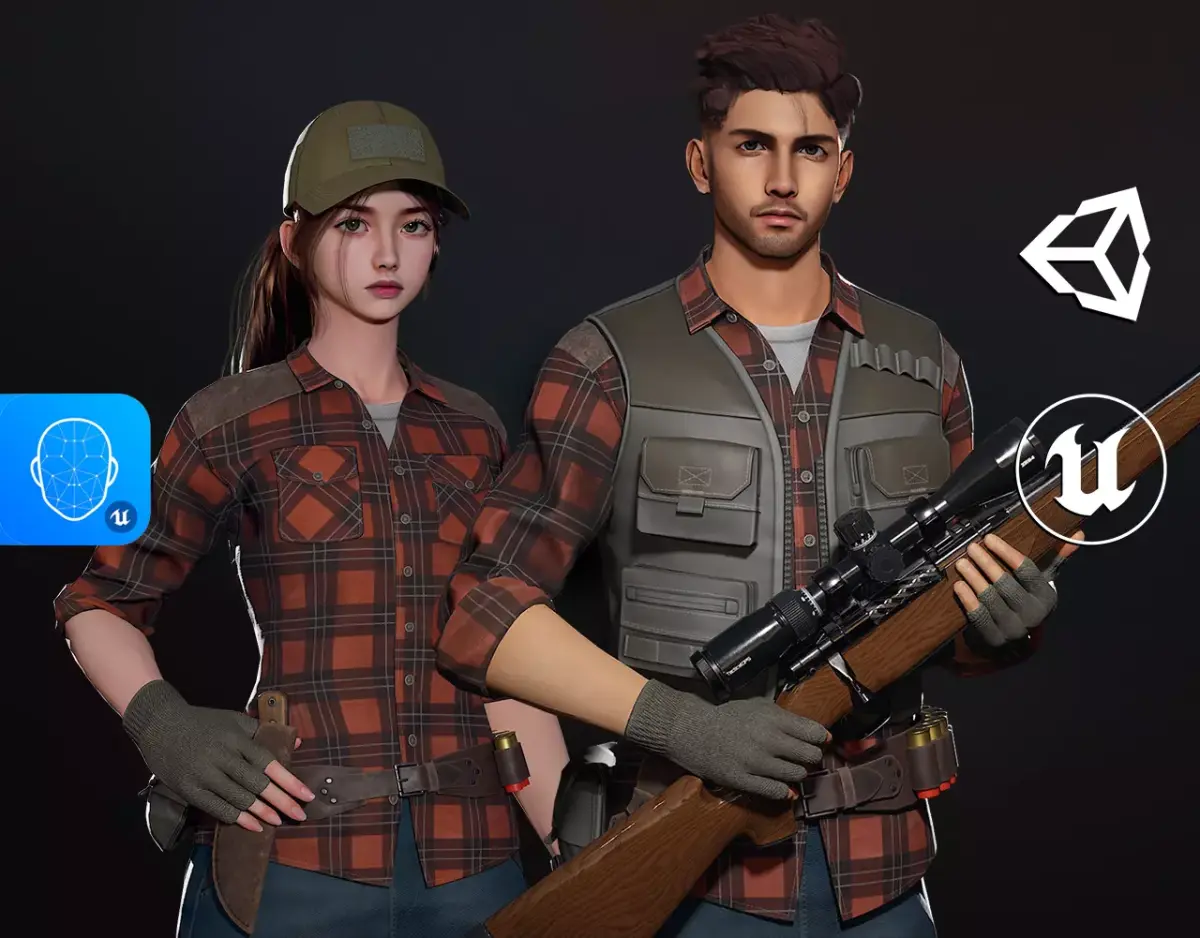 Lumberjack Hunter - Male and Female Characters Game Ready Low-poly 3D model