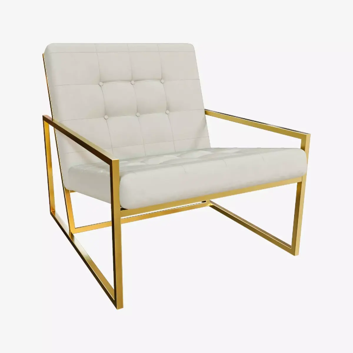 Modern Luxury Chair - Gold Metal and White Leather 3D model
