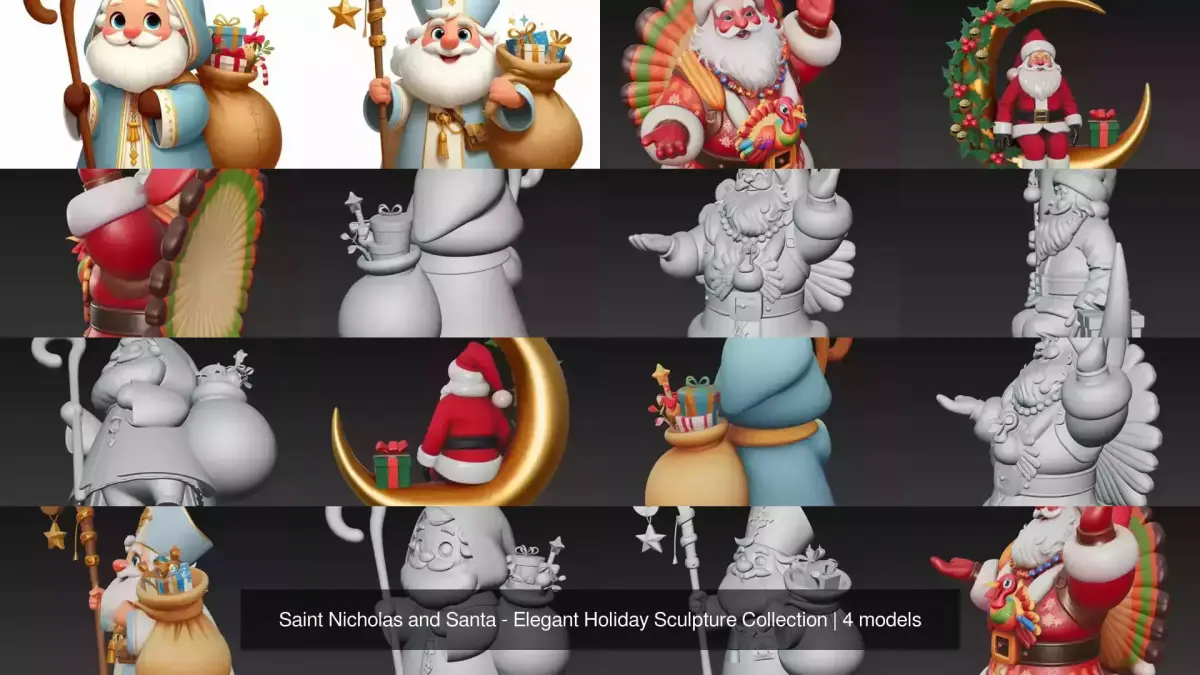 Saint Nicholas and Santa - Elegant Holiday Sculpture Collection