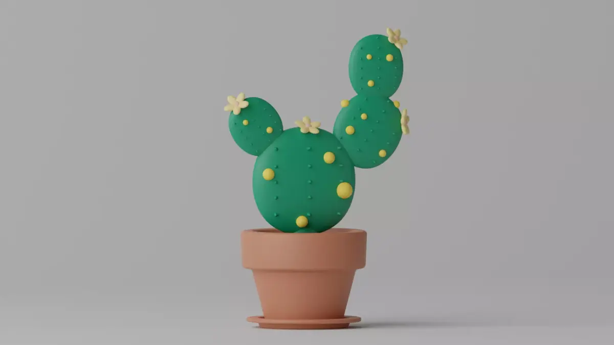 Cartoon Cactus and Pot 1 3D model
