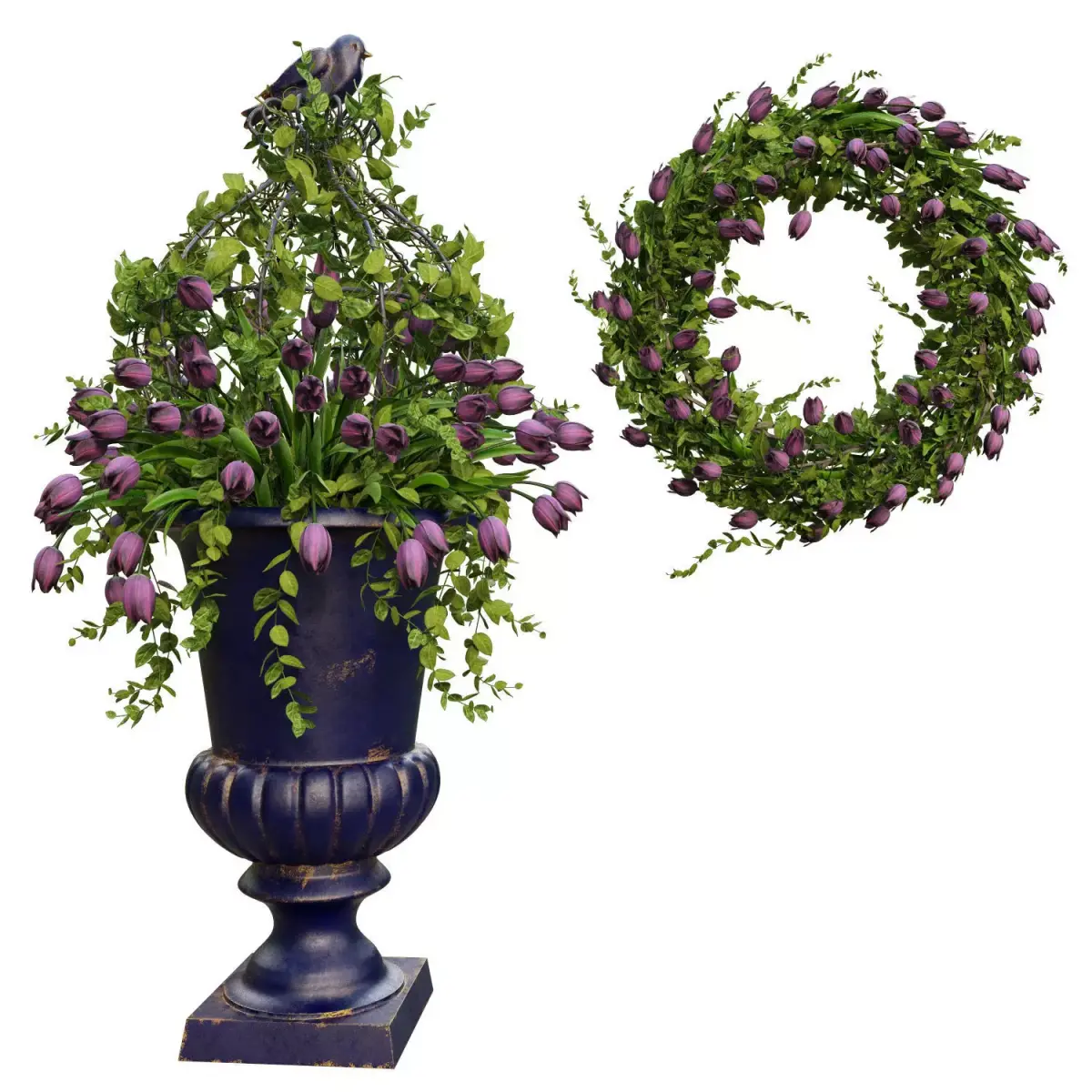 Vase with tulips and a wreath of tulips 02 3D model