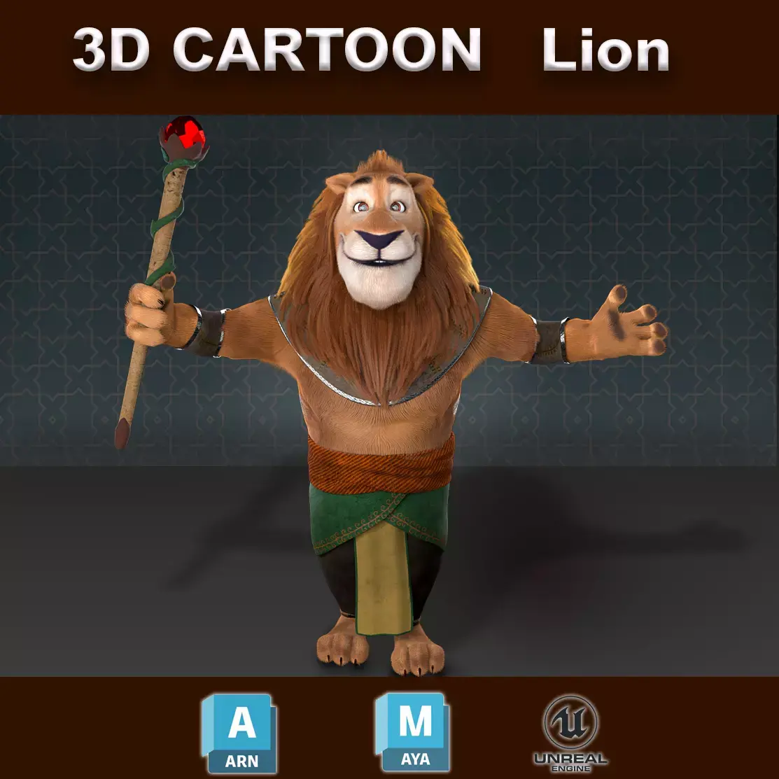 Cartoon Lion Rigged 3D model purchase