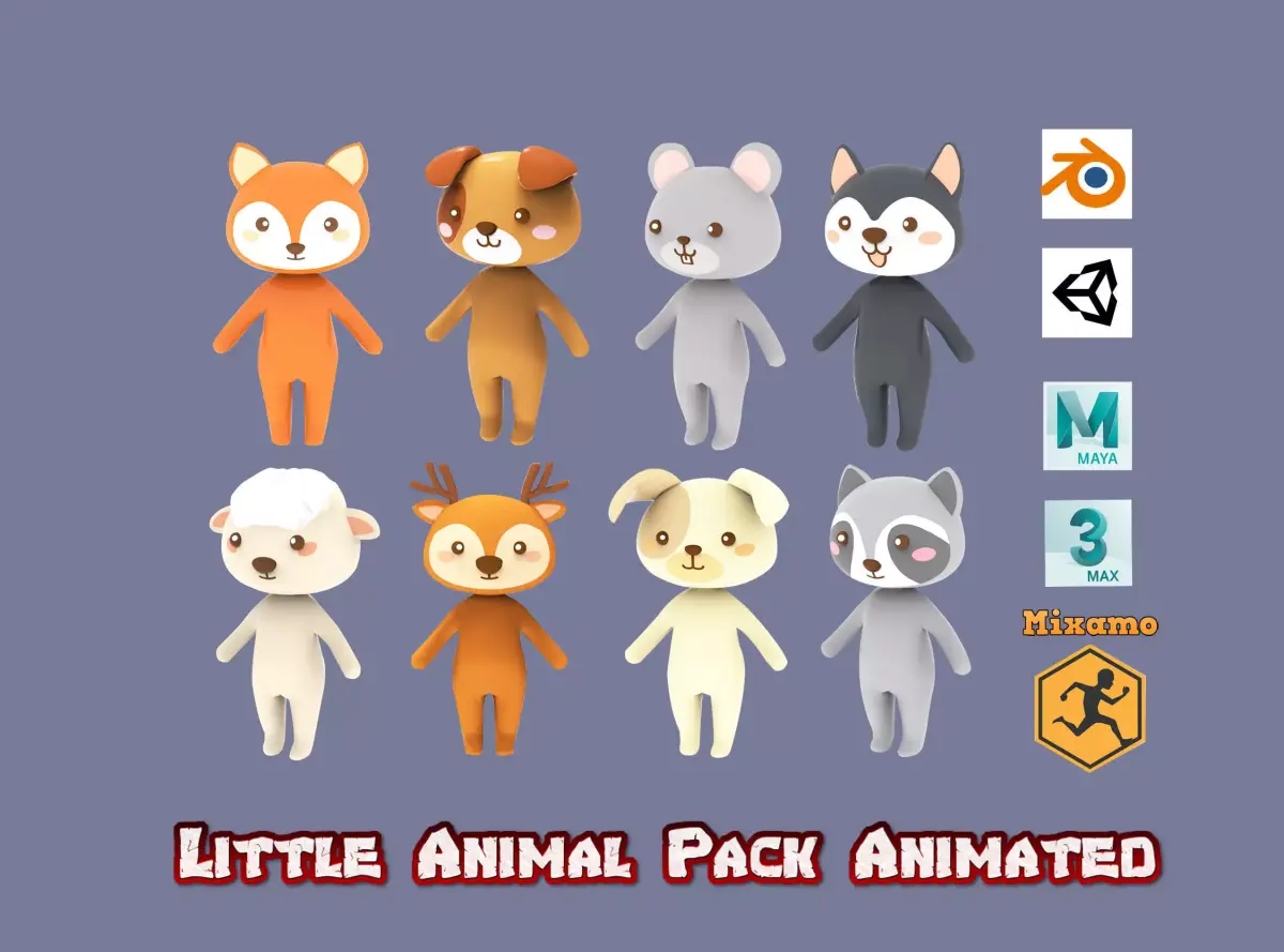 Little Animal Pack Animated Low-poly 3D model