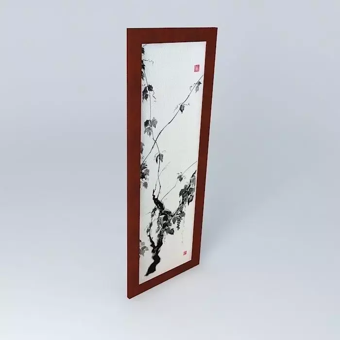 Chinese print painting on wooden frame Free 3D model