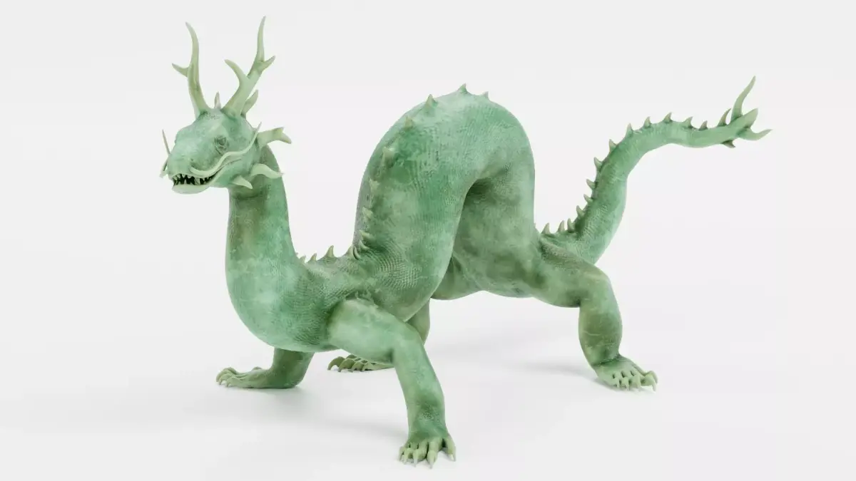 -Chinese Dragon - Marble Statue- Low-poly 3D model