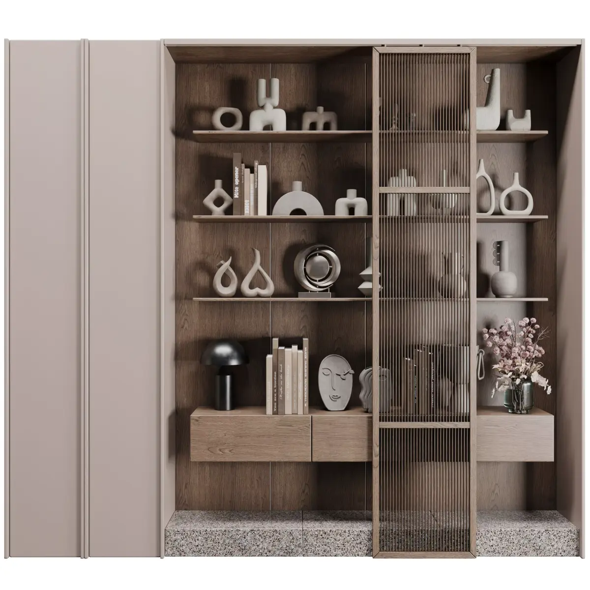 Wooden Shelves Decorative With Plants and Book - Wooden Rack 33 3D model