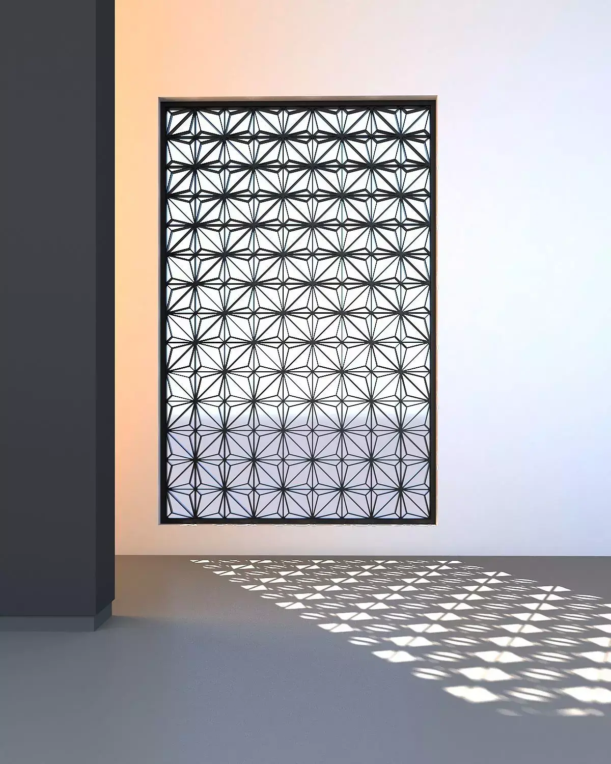 3d Screen room with geometric pattern on wall Low-poly 3D model