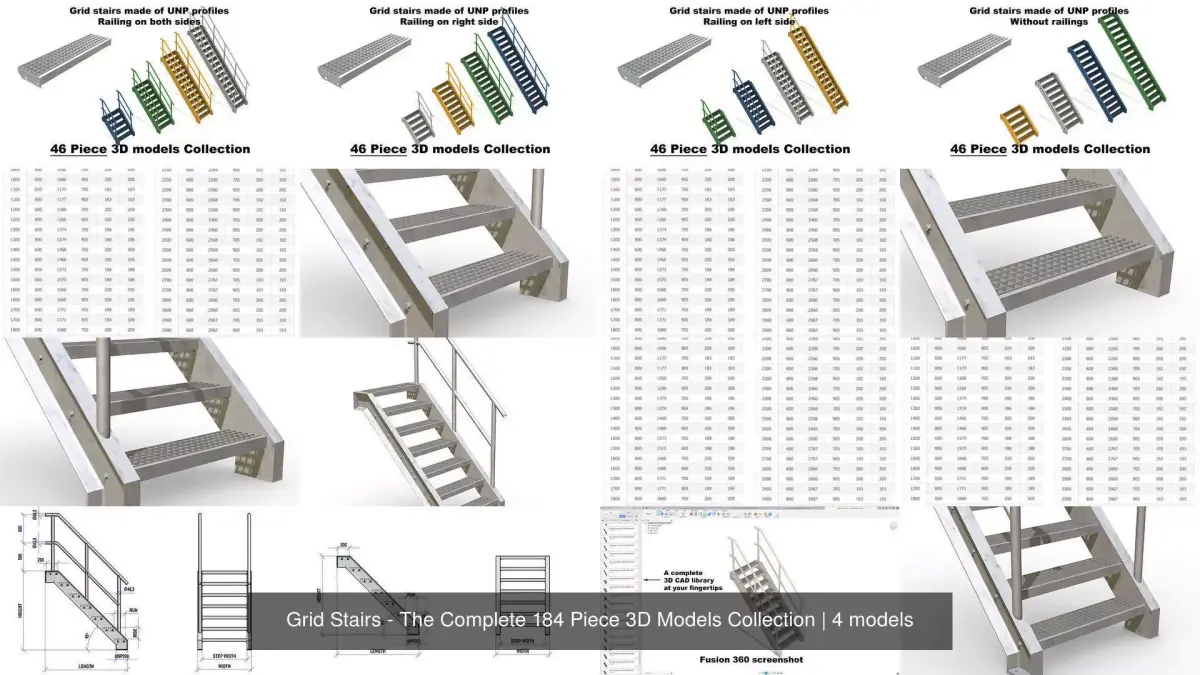 Grid Stairs - The Complete 184 Piece 3D Models Collection