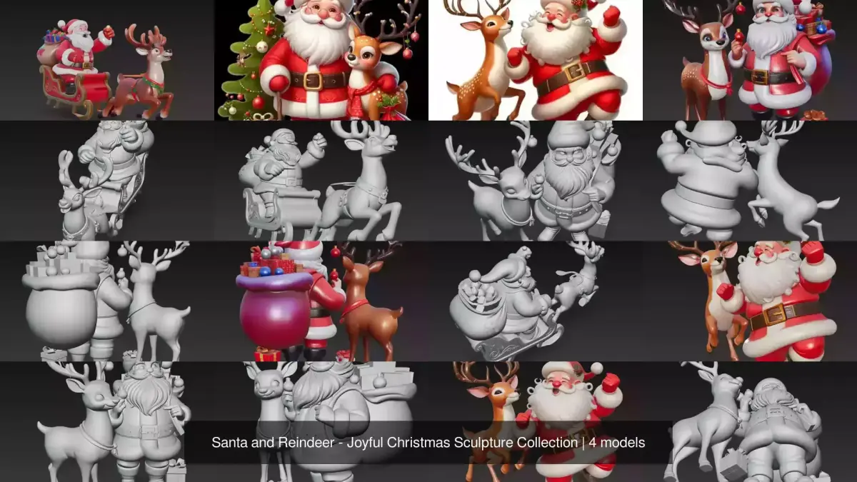 Santa and Reindeer - Joyful Christmas Sculpture Collection