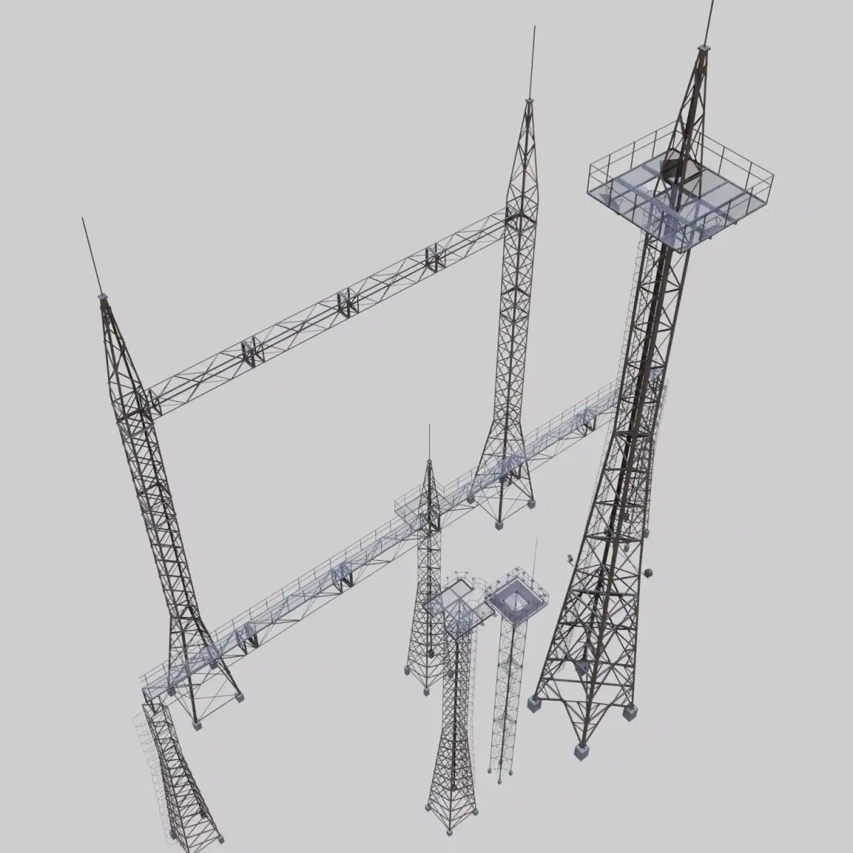3D Collection of electric power observation towers model Low-poly 3D model