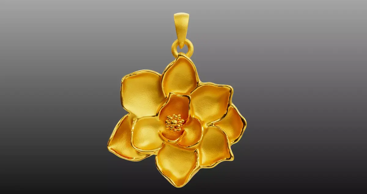 Magnolia Flower Pendant Gold Jewelry Vintage Jewelry 3D model