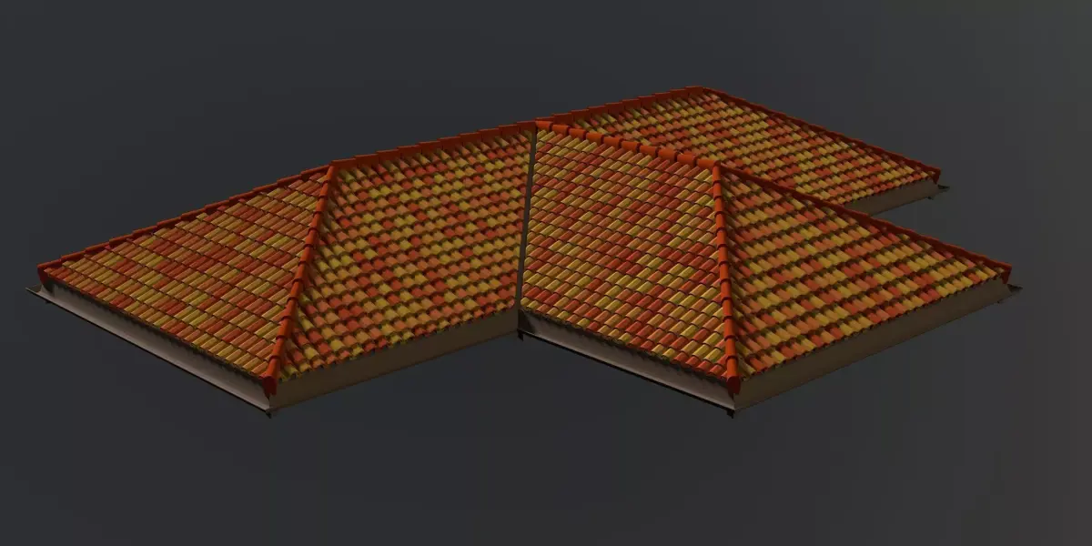 Hip roof with clay tiles 2301 3D model