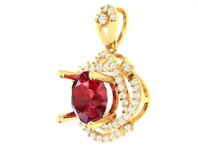 Luxury Ruby Diamond Halo Pendant for Women  271 3D print model