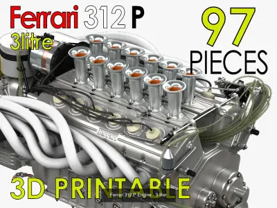 Ferrari 312 P Chassis Frame - Engine - Wheels Pack Bundle 3D Model Collection
