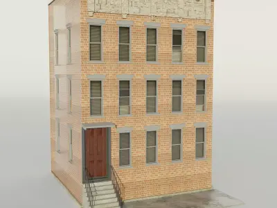 Building brick with stairs and windows 3D model