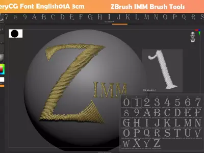 EmbroideryCG Font English01A 3cm Zbrush Tools 3D model