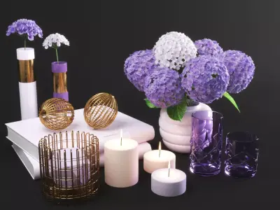 set734 hydrangeas and candles 3D model