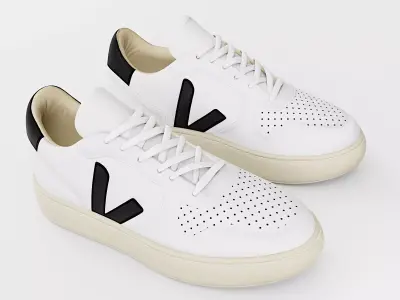 Casual Sneaker Leather Veja Style - White Black Low-poly 3D model