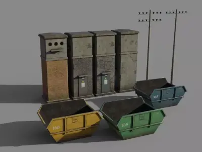Pack elements city and country Free low-poly 3D model