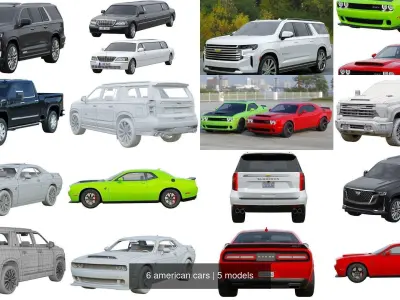  6 american cars 3D Model Pack