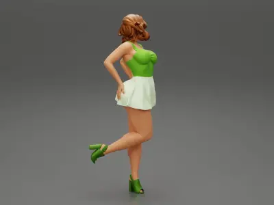 Attractive Young Woman In A Short Skirt With Her Hands On Hips 3D print model