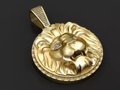 Royal Diamond-Edge Lion Pendant  3D Printable Jewelry Model  3D print model