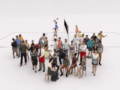 40x Crowds Scanned Sport Summer Cafe Casual Sitting People Low-poly 3D model