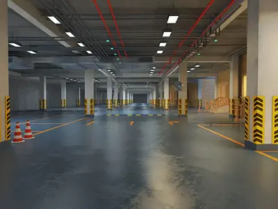 CARPARK empty parking garage with cones 3D model