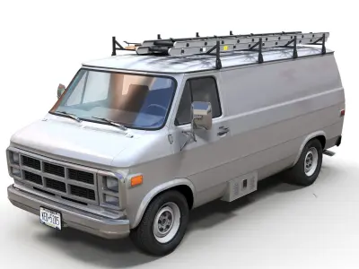 80s utility van Low-poly 3D model