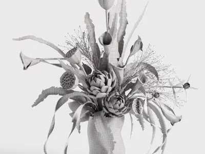 Artichoke with green trumpet flowers Arrangement 3D model