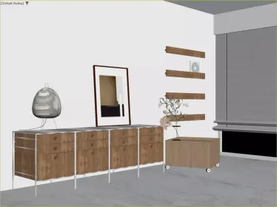 Scandinavian Living Room with Modular Dresser and Paper Lanterns 3D model