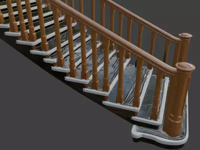 Classic Dark Marble Staircase with Ornate Wooden Balustrade 3D model