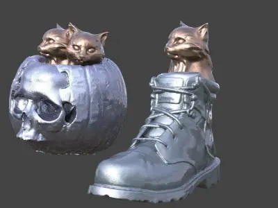Halloween pumpkin with cats 2 designs 3D model