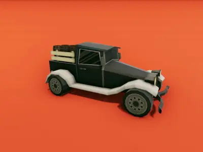 Pickup Truck with Barrels Low-poly 3D model