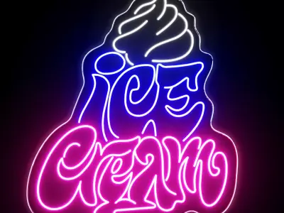 Ice Cream Neon Sign 3D model