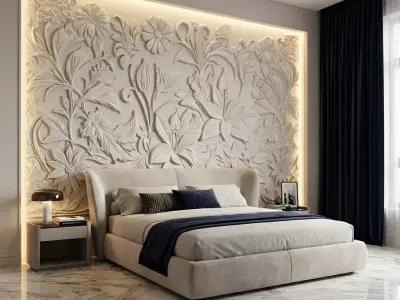 modern panel wall decor set relief stl mural CNC 274 3D model