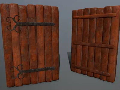 door set of wooden doors Low-poly 3D model