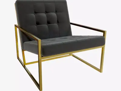  Modern Luxury Chair - Gold Metal and Black Leather 3D model