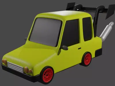 A Yellow Cartoon Racing Car 3D model