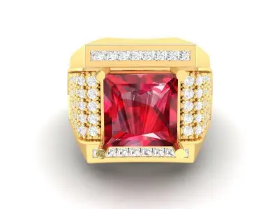 Luxury Square Ruby Men Ring with Diamond Accents 3D Model 140 3D print model