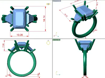 emerald trinity solitaire ring  3D print model