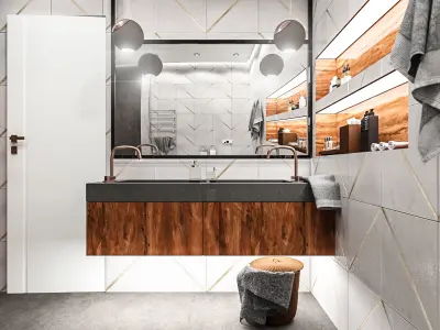 Bathroom modern with tile and wooden accents 3D model