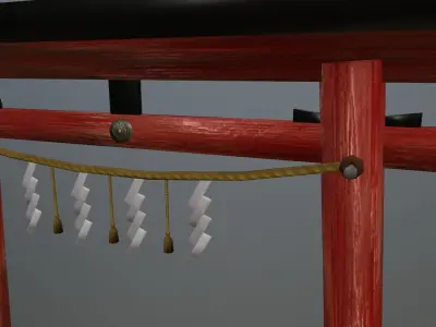 Torii gate bridge and fence Low-poly 3D model