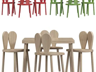 Rabbit Chair Wooden Kids Table And Chair Set By Etsy 3D model