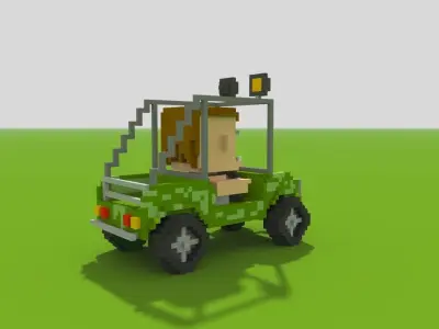 Jeep and Redneck Character for Apocalyptic Game Low-poly 3D model