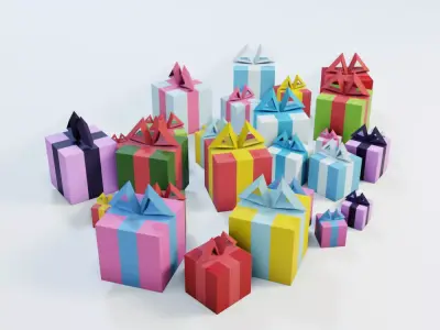 Low Poly Gifts Set colorful gift boxes Low-poly 3D model