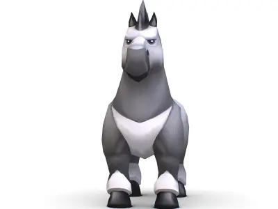 Cartoon Medieval White Horse MMO Animal Low-poly 3D model