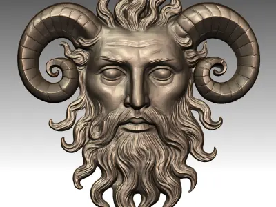 Aries Spirit - Mythical Ram-Horned Deity Wall Sculpture 3D print model