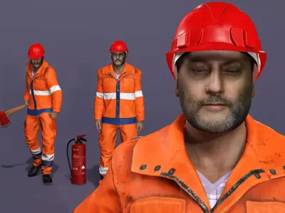 Realistic Firefighter Heroic Fireman Fully Rigged Axe Animations Low-poly 3D model