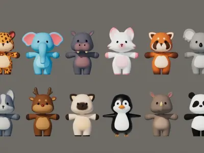Rigged Cartoon Animals Collection Pack-002 Low-poly 3D model